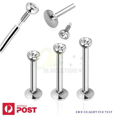 1-6pcs Internal Thread Labret Lip Stud Bar Ring Zirconia Gem Steel Body Piercing • $3.99