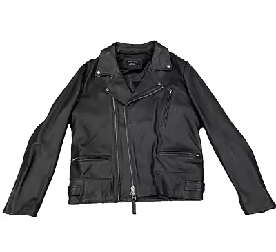 7 Diamonds Black Leathers Motorcycle Jacket Zipped Pocket Sz L 7D-S0330P-C016 • $233.75