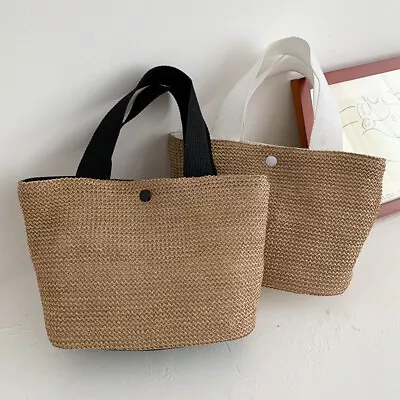 £3.99 • Buy Lady Wicker Handbag Bag Tote Beach Straw Woven Summer Rattan Basket Bag