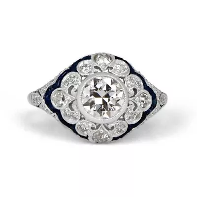 Art Deco Vintage Style 2Ct Lab Created Diamond &Sapphire Wedding 925 Silver Ring • $79.80