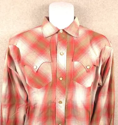 Vintage H Bar C Ranchwear Men's Western Cowboy Shirt Large Red Gold Plaid • $45