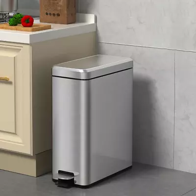 Slim Trash Bin With Lid Soft Close 10 Liter Kitchen Stainless Steel Step Gar... • $55.64