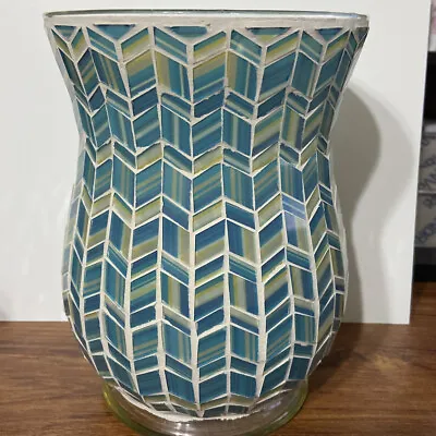 $43.98 • Buy Yankee Candle Hurricane Blue Mosaic Large Jar Candle Holder NEW