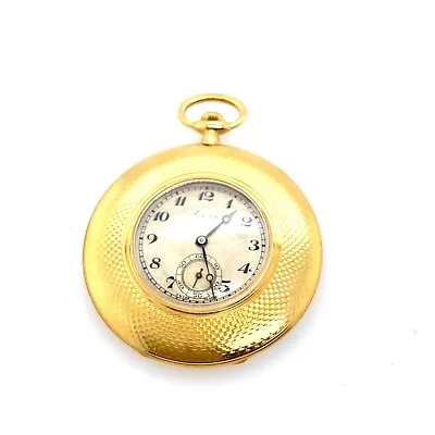 18ct Yellow Gold Asprey Open Face Pocket Watch With Engine Turn Pattern • £1950