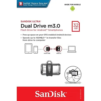 SanDisk 32GB Ultra Dual M3.0 USB 3.0 Micro-USB Flash Memory Stick Storage Drive • $9.95