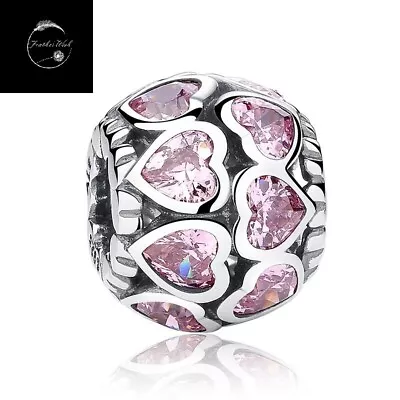 £17.99 • Buy Genuine Sterling Silver 925 Forever Pink Love Heart Bead Charm Mum Sister Nan