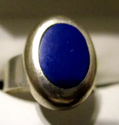 Vintage Sterling Silver Mexico Oval Lapis Lazuli Stone Wide Band 925 Ring Sz 7 • $45