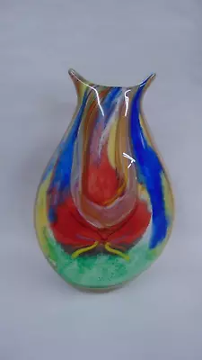 Murano Teardrop Glass Art Vase Vintage Multicolor String Loop Lines Butterfly • $29.95