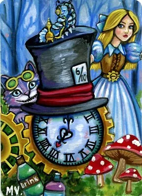 Original Steam Punk Alice In Wonderland Cheshire Cat Hookah Hatter ACEO Print • $5.99