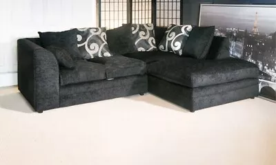 SALE New Chenille Zina Black Fabric Corner Sofa chicagodylan Sofafoam Seat • £429