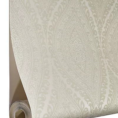 Grandeco Wallpaper - Luxury Kismet Damask / Glittered - Cream / Beige - A17701 • £13.69