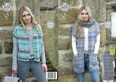 King Cole Womens Chunky Knitting Pattern Ladies Short Or Long Waistcoats 4607 • £4.99