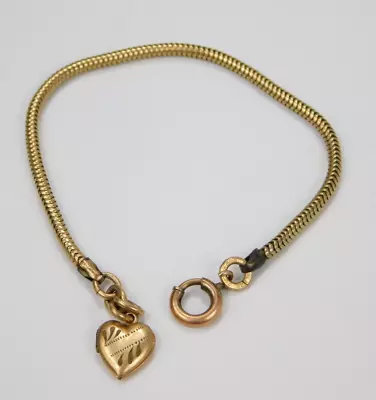 Vintage 12k Gold Filled Victorian Heart Locket Charm Bracelet 6.5  Long • $29.99