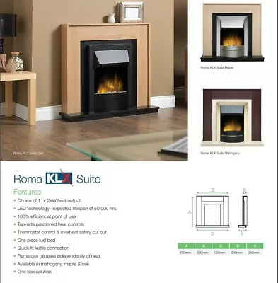 R.Willey Roma KLX Electric Fire & Surrounds Fireplace Suite Mahogany RRP 599£ • £299