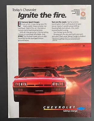 Chevrolet Camaro 1984 Vintage Print Ad Original Man Cave Decor Ignite The Fire • $6.99