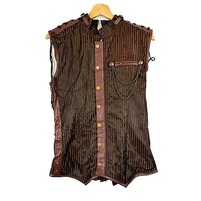 NWT Charmian Brown Black Striped Vest Steampunk Waistcoat M • $75