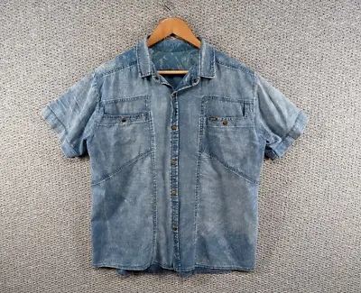 LEE Vintage 80's Unisex Blue Acid Wash Denim Jeans Western Snap Shirt Size M • £31.05