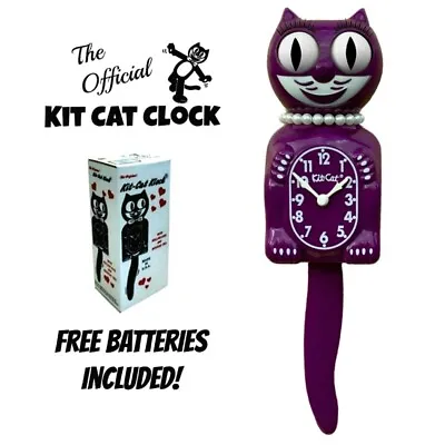 BOYSENBERRY LADY KIT CAT CLOCK 15.5  Purple Free Battery USA MADE Kit-Cat Klock • $69.99
