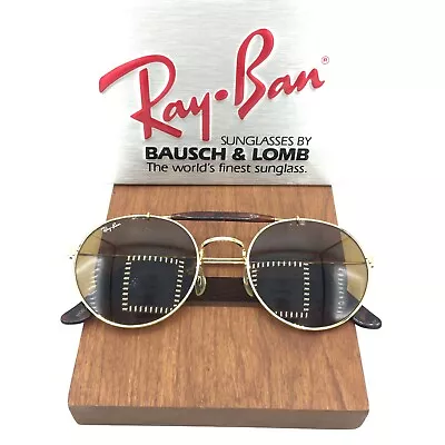 $195 • Buy 52m VINTAGE B&L RAY BAN W0921 GOLD/TORT B15 ROUND OUTDOORSMAN AVIATOR SUNGLASSES