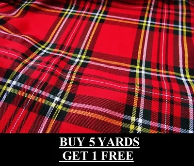 £0.99 • Buy Large Red Royal Stewart Tartan Woven Poly-Viscose Crafts Dress-Making Fabric
