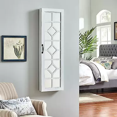 White Eloise Jewelry Armoire Necklace Organizer For Bedroom Storage Full Lengt • $128.69