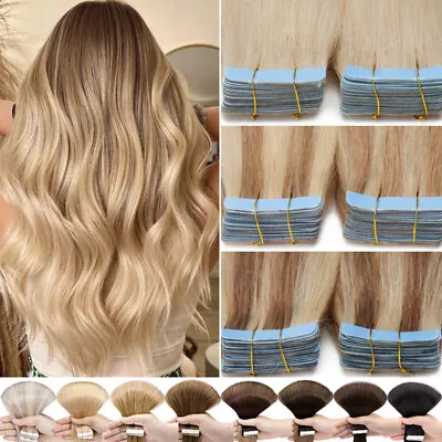 Traceless Tape In Human Hair Extensions 100% Real Remy Hair Skin Weft Highlights • $53.24