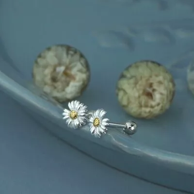 Pair Of S925 Daisy Flower Stud Earring With Gold Plated Heart & Ball Screw Backs • £10.50