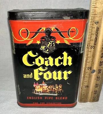 Antique Coach And Four Tin Litho Vertical Pocket Tobacco Can Pipe Cigarette • $83