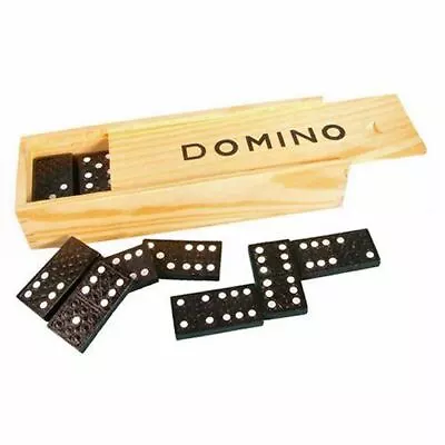 £4.99 • Buy Childrens Dominoes Toy Set Wooden Box Case Traditional Classic Kids Fun Black