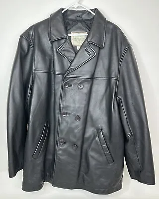 John Ashford Outdoors Men's Black Leather Lined Heavy Jacket Size Medium Buttons • $38.58