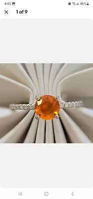 14K White Gold Daniel's Jewelry 1 Carat Mexican Fire Opal & Diamond Halo Ring • £389.25