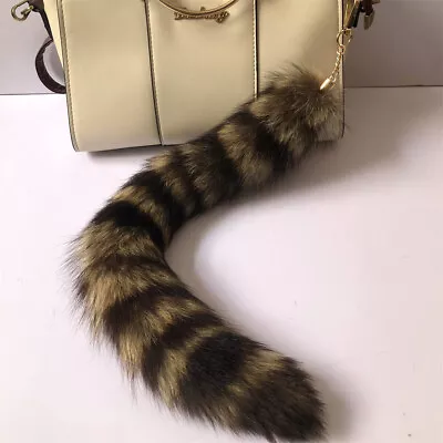 50cm/20  Real Raccoon Fur Tail Keychain Bag Purse Pendant Party Cosplay Toys • $15