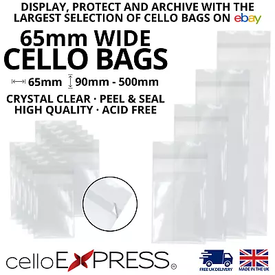 Clear Tall/Slim Cello Display Bags - 65mm Wide Cellophane Bag Bookmarks & Gifts • £106.99