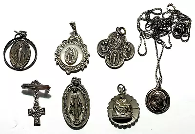 7 Vintage Catholic Sterling Pendant/Medals Virgin Mary St. Joseph • $19.99