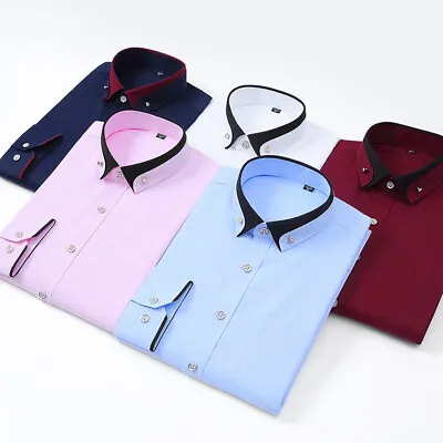 Mens Casual Double Collar Slim Fit Formal Shirt Italian Design Long Sleeve DC01 • £17.86
