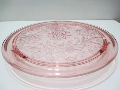 $28.49 • Buy Vintage Jeannette Glass Footed Cake Plate Pink Depression Sunflower 10  D