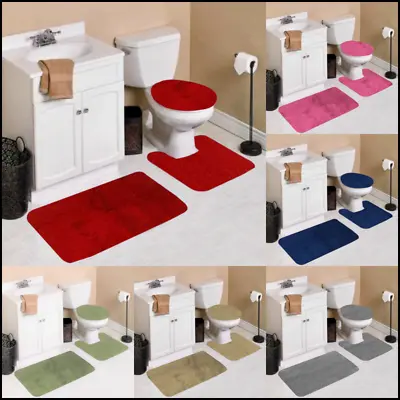 3-Piece Bathroom Bath Mat Contour Rug Set With Toilet Lid Cover #6 • $18.27