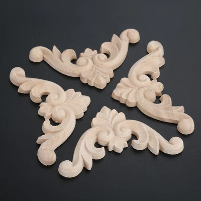 $4.76 • Buy 4x Wood Carved Applique Corner Onlay Decal Unpainted Furniture Craft Frame Decor