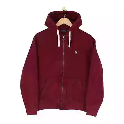 Ralph Lauren Hoodie Burgundy Full Zip Retro Regular Mens Size M • £29.99