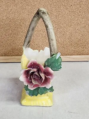 Small Vintage Planter - Yellow Flower Basket W Handle • $0.99