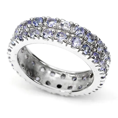 GENUINE ROUND 2.5mm TOP BLUE VIOLET TANZANITE STERLING 925SILVER ETERNITY RING 8 • £126.49