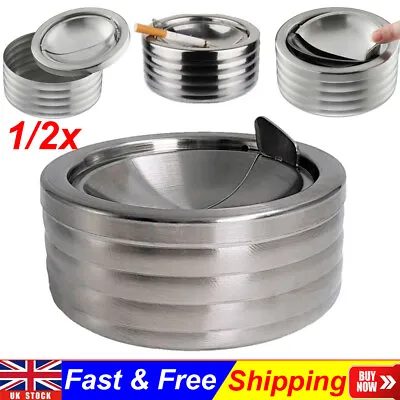 £9.58 • Buy Stainless Steel Spin Metal Ashtray With Press Rotating Lid Smokeless Windproof