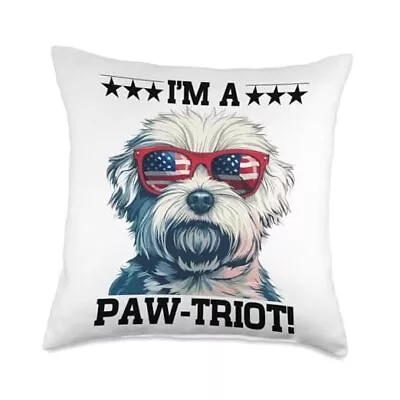 4th Of July I'm Paw-triot! Maltese Dog Lover Kids Men Women Throw Pillow 18x18 • $40.28