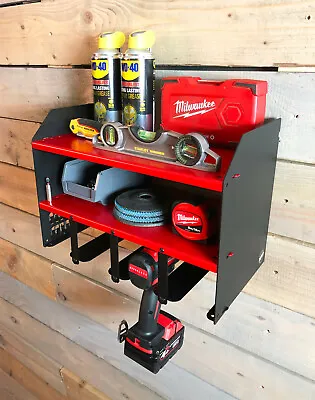 Milwaukee Impact Driver Battery Tool Rack Drill Storage Workshop Organiser Red • £29.95