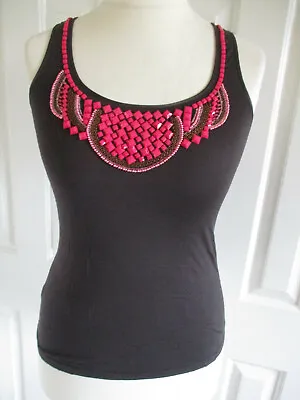 £3 • Buy Dark Brown Pink Embellished Low Cut Vest Top - Size M