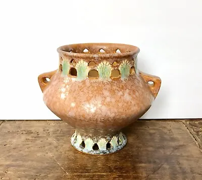 Rare Roseville Pottery Ferella Pattern Double Handled Vase 505 6 Brown • $375
