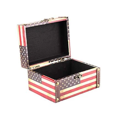 $30.09 • Buy Patriotic Wooden Vintage Treasure Chest Trinket Box American Flag Pattern Jew...