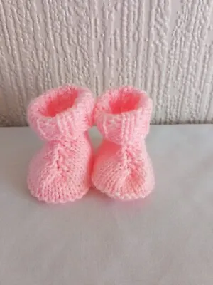 Hand Knitted Pink Baby H'Ugg Boots Booties Newborn • £3.99