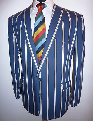 Men's Samuel Windsor Blue Stripe Boating Blazer Suit Jacket 50 S Sport Coat • $162.92