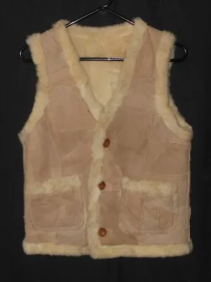 Vintage Shearling Vest Patchwork Tan Eros Size Small • $58